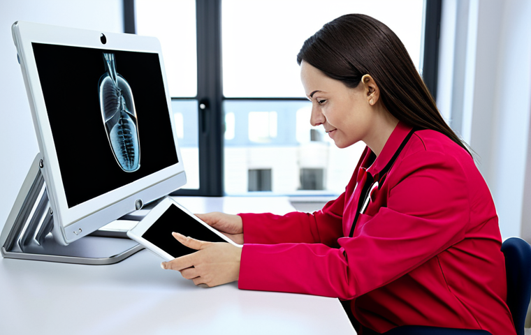 A professional female doctor in a modest, modern medical uniform, seated at a sleek, minimalist desk, engaged in a telemedicine video consultation on a tablet device. The background shows a bright, clean clinic setting with diffused natural light, conveying an accessible and technologically advanced healthcare environment. safe for work, appropriate content, fully clothed, professional, perfect anatomy, correct proportions, natural pose, well-formed hands, proper finger count, natural body proportions, professional photography, high quality, sharp focus.