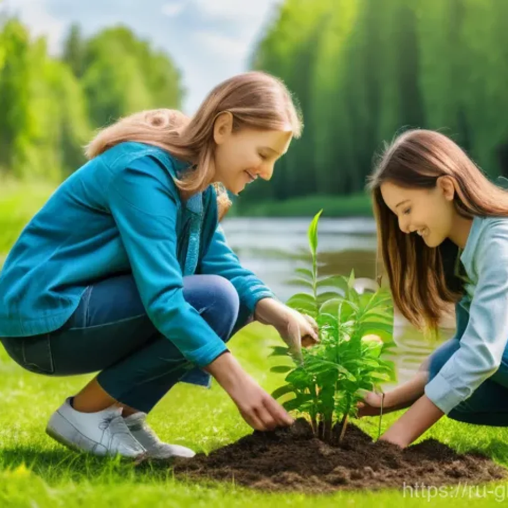 글로벌브릿지와 환경 보호 운동 - **Prompt:** A vibrant, hopeful scene depicting a diverse group of Russian people, including families...