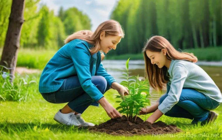 글로벌브릿지와 환경 보호 운동 - **Prompt:** A vibrant, hopeful scene depicting a diverse group of Russian people, including families...