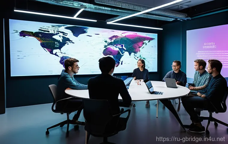 글로벌브릿지와 기술 기반 스타트업 - **Prompt:** "A vibrant, modern co-working space in a Russian tech hub, filled with a diverse group o...